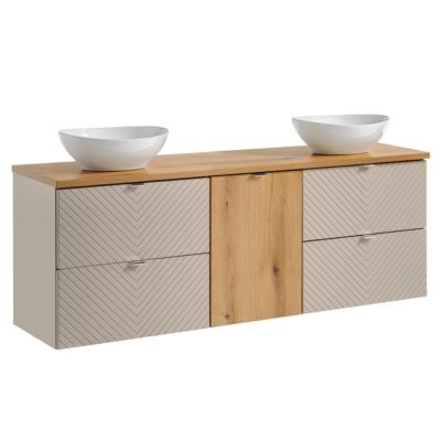 Meuble double vasque 160cm panier à linge Manoa Cachemire et bois