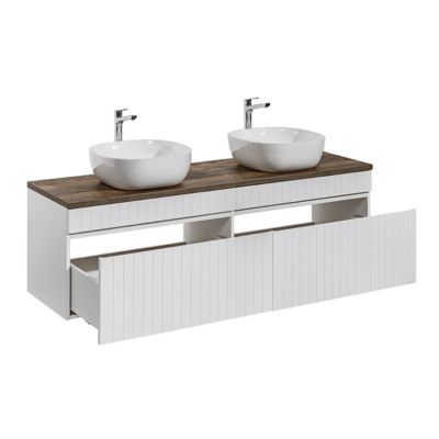 Meuble double vasque 160cm Zelie Blanc et Bois