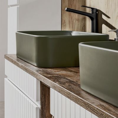 Meuble double vasque 180cm 2 niches Zelie Blanc Bois et Vert