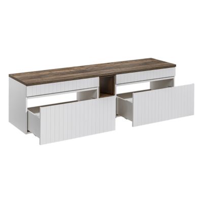 Meuble double vasque 180cm 2 niches Zelie Blanc Bois et Vert