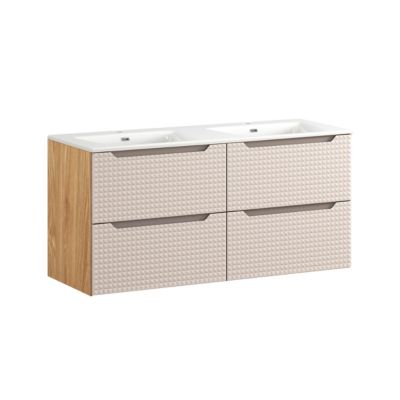 Meuble double vasque encastrée 120cm Mallory Beige et bois