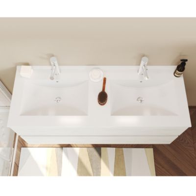 Meuble double vasque encastrée EASY - 2 tiroirs Chêne clair L. 120 cm + miroir - Saniverre