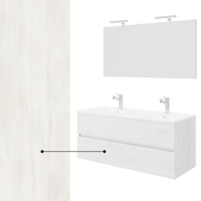 Meuble double vasque encastrée EASY - 2 tiroirs Chêne clair L. 120 cm + miroir - Saniverre