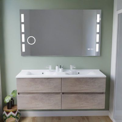 Meuble double vasque inox 140 cm ROSINOX + miroir LED Excellence- Bois