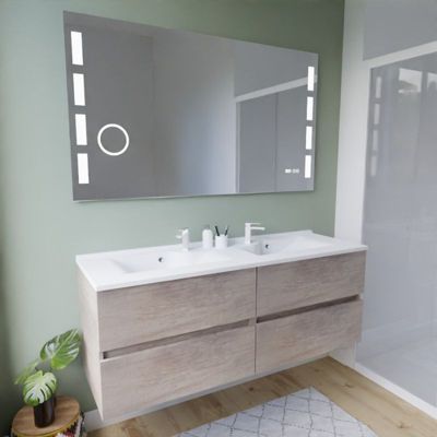 Meuble double vasque inox 140 cm ROSINOX + miroir LED Excellence- Bois