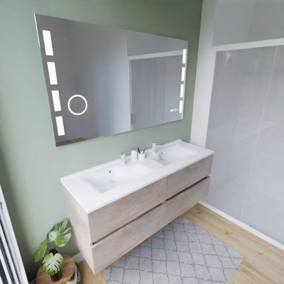 Meuble double vasque inox 140 cm ROSINOX + miroir LED Excellence- Bois