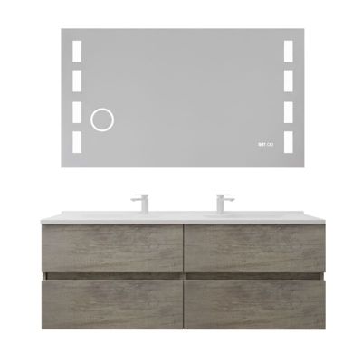 Meuble double vasque inox 140 cm ROSINOX + miroir LED Excellence- Bois