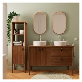 Meuble double + vasque noyer +vasque+robinet+miroir+colonne JOY