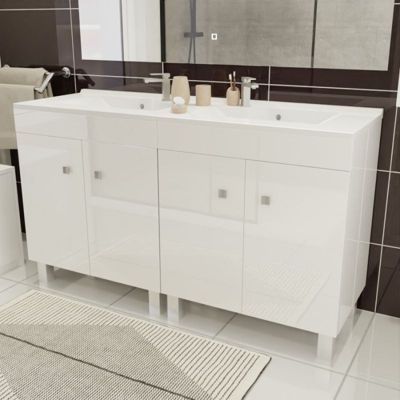 Meuble double vasque résine sur pieds ECOLINE 140 cm - Blanc