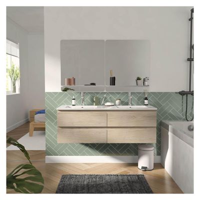 Meuble double vasque SORRENTO suspendu avec plan céramique 120cm