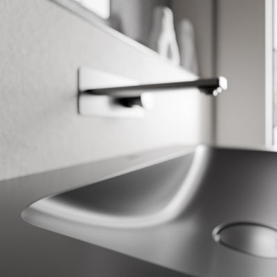 Meuble double vasque suspendu MDF Noir mat, 2 lavabos fonte Noir mat sans trou robinet - 120x46x50cm - AVA CREAM