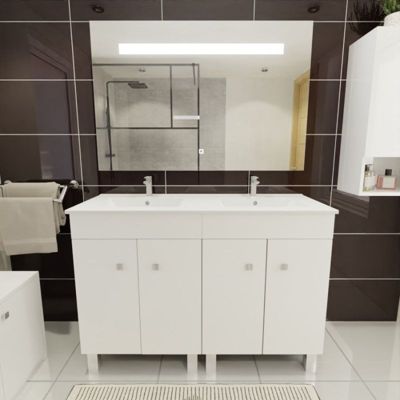 Meuble ECOLINE 120 cm avec plan vasque et miroir Elégance ht80- Blanc brillant