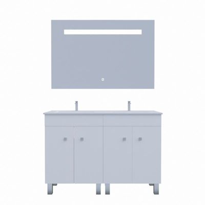 Meuble ECOLINE 120 cm avec plan vasque et miroir Elégance ht80- Blanc brillant