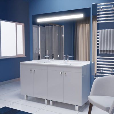 Meuble ECOLINE 140 cm avec plan vasque résine et miroir Elégance ht105- Blanc