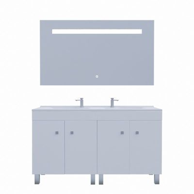 Meuble ECOLINE 140 cm avec plan vasque résine et miroir Elégance ht80- Blanc brillant