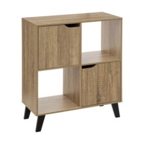 Meuble Etagère 4 Cases de rangement 2 Portes effet bois naturel H. 80 cm