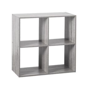 Meuble Etagère 4 cases de rangement effet chêne gris H 67.5 cm