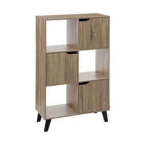 Meuble Etagère 6 Cases de rangement 3 Portes effet bois naturel H. 113.3 cm