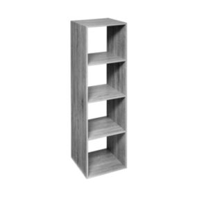 Meuble Etagère colonne 4 cases de rangement effet chêne gris H 134 cm