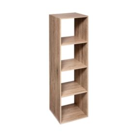 Meuble Etagère colonne 4 cases de rangement effet chêne naturel H 134 cm