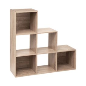 Meuble Etagère escalier 6 cases de rangement effet chêne naturel H 102 cm