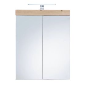 Meuble haut avec éclairage LED - Mélaminé - Naturel - 60 - 77 - 17 cm