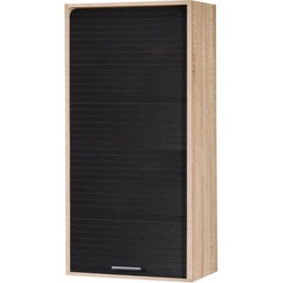 Meuble Haut de Cuisine Chêne Rideau Noir 4 Niches 60 x 124 x 35 cm - L 60 x l 35 x H 123.6 cm