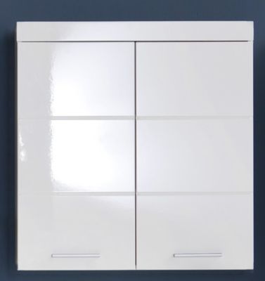 Meuble haut de salle de bain AMANDA - 2 portes - Blanc brillant - L73 x P23 x H77 cm -