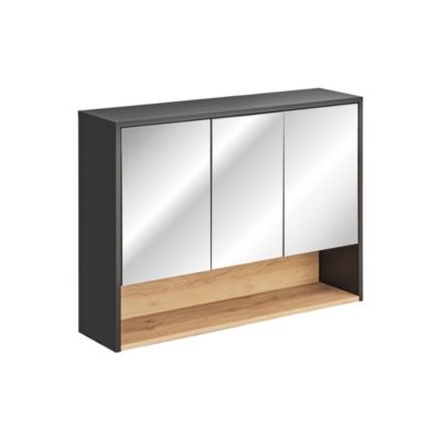 Meuble haut de salle de bain TALOKA  3 portes miroir  Gris anthracite et chene clair  L100 cm  Suspendu