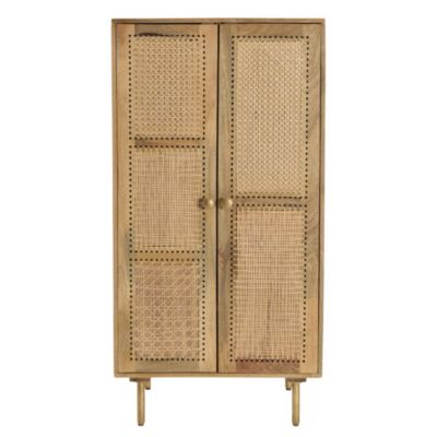 meuble-haut-marron-2-portes-bois-de-manguier-cannage-naturel