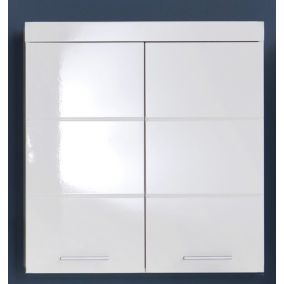 Meuble haut salle de bain mélaminé blanc. L - H - P : 73 - 77 - 23 cm