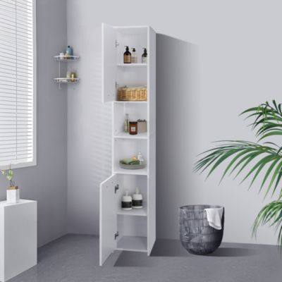 Meuble haute salle de bain colonne étroite de rangement blanc MDF 30x190x30 cm