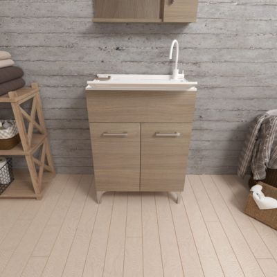 Meuble-Lavabo 2 Portes Chêne Naturel Avec Planche À Laver - Pratico