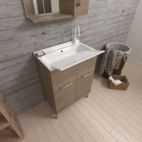 Meuble-Lavabo 2 Portes Chêne Naturel Avec Planche À Laver - Pratico