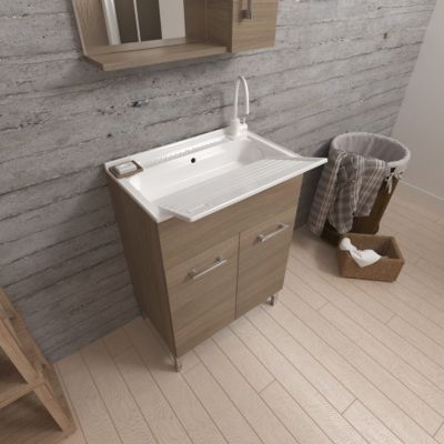 Meuble-Lavabo 2 Portes Chêne Naturel Avec Planche À Laver - Pratico