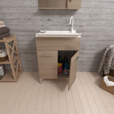 Meuble-Lavabo 2 Portes Chêne Naturel Avec Planche À Laver - Pratico