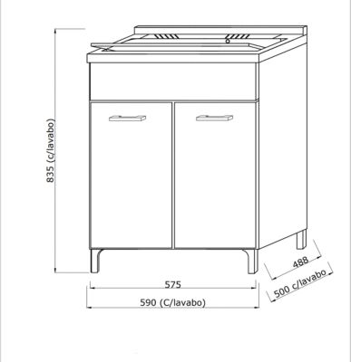 Meuble-Lavabo 2 Portes Chêne Naturel Avec Planche À Laver - Pratico