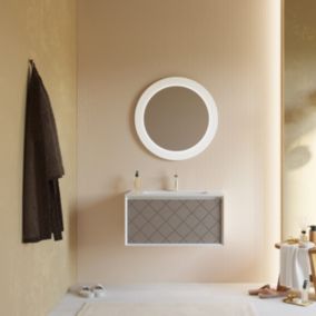 Meuble lavabo 80cm avec tiroir gris cendrÉ et miroir rond - miami