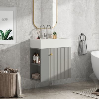 Meuble Lavabo Suspendu avec Vasque Intégrée - Meuble Sous-Vasque Compact pour Petite Salle de Bain, 55x31x66,5 cm - Gris