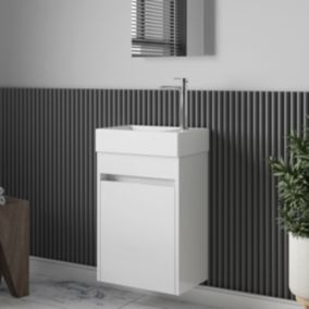 Meuble lave-main salle de bain design MESSINA largeur 45 cm blanc laqué