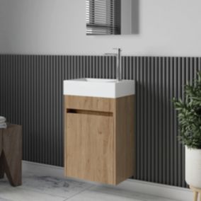Meuble lave-main salle de bain design MESSINA largeur 45 cm chêne clair