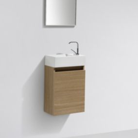 Meuble lave-main salle de bain design SIENA largeur 40 cm chêne clair texturé