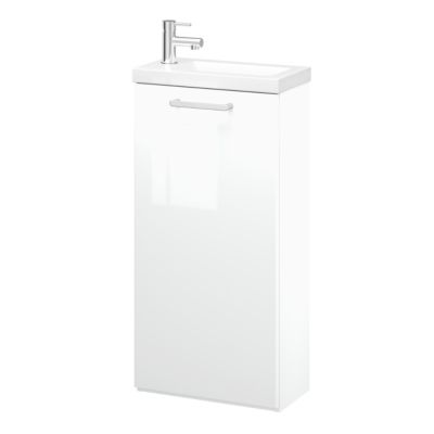 Meuble lave mains à poser blanc brillant l.43,5 cm 1 porte Imandra + plan vasque blanc résine Beni, GoodHome