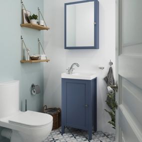 Meuble lave mains à poser bleu mat l.44 cm Perma + plan vasque blanc Lana, GoodHome