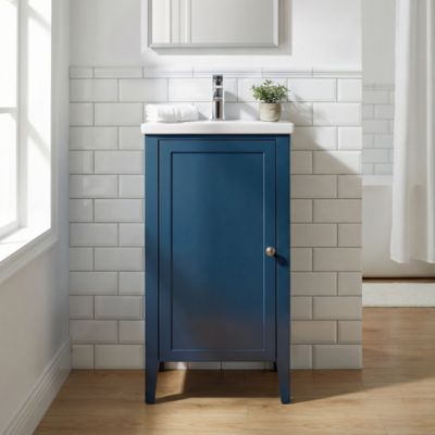 Meuble lave mains à poser bleu mat l.44 cm Perma + plan vasque blanc Lana, GoodHome