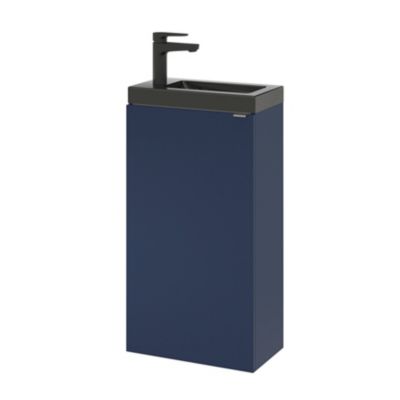 Meuble lave-mains à poser bleu nuit mat l.44 cm Imandra + plan vasque noir céramique Nira, GoodHome
