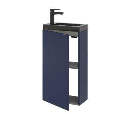 Meuble lave-mains à poser bleu nuit mat l.44 cm Imandra + plan vasque noir céramique Nira, GoodHome