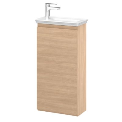 Meuble lave mains à poser effet chêne clair l.43,5 cm 1 porte Imandra + plan vasque blanc céramique Endell, GoodHome