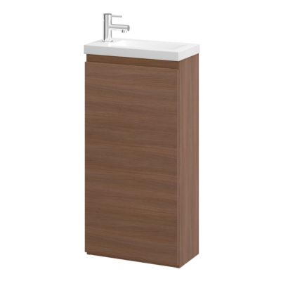Meuble lave mains à poser effet chêne foncé l.43,5 cm 1 porte Imandra + plan vasque blanc résine Beni, GoodHome