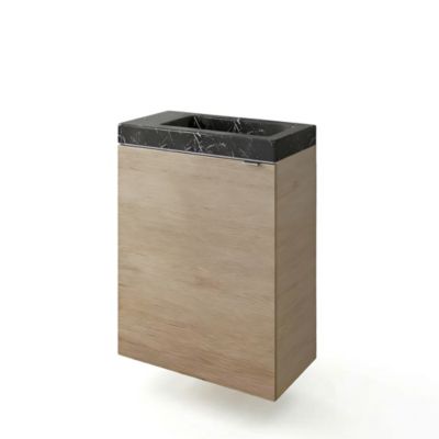 Meuble lave-mains à poser effet chêne l.44 cm Imandra + plan vasque effet marbre noir, GoodHome